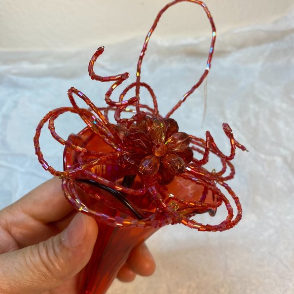 Christmas Ornaments Glass Lily W Beaded Color Purple Red Gold Set of 3 NWT - Picture 6 of 14